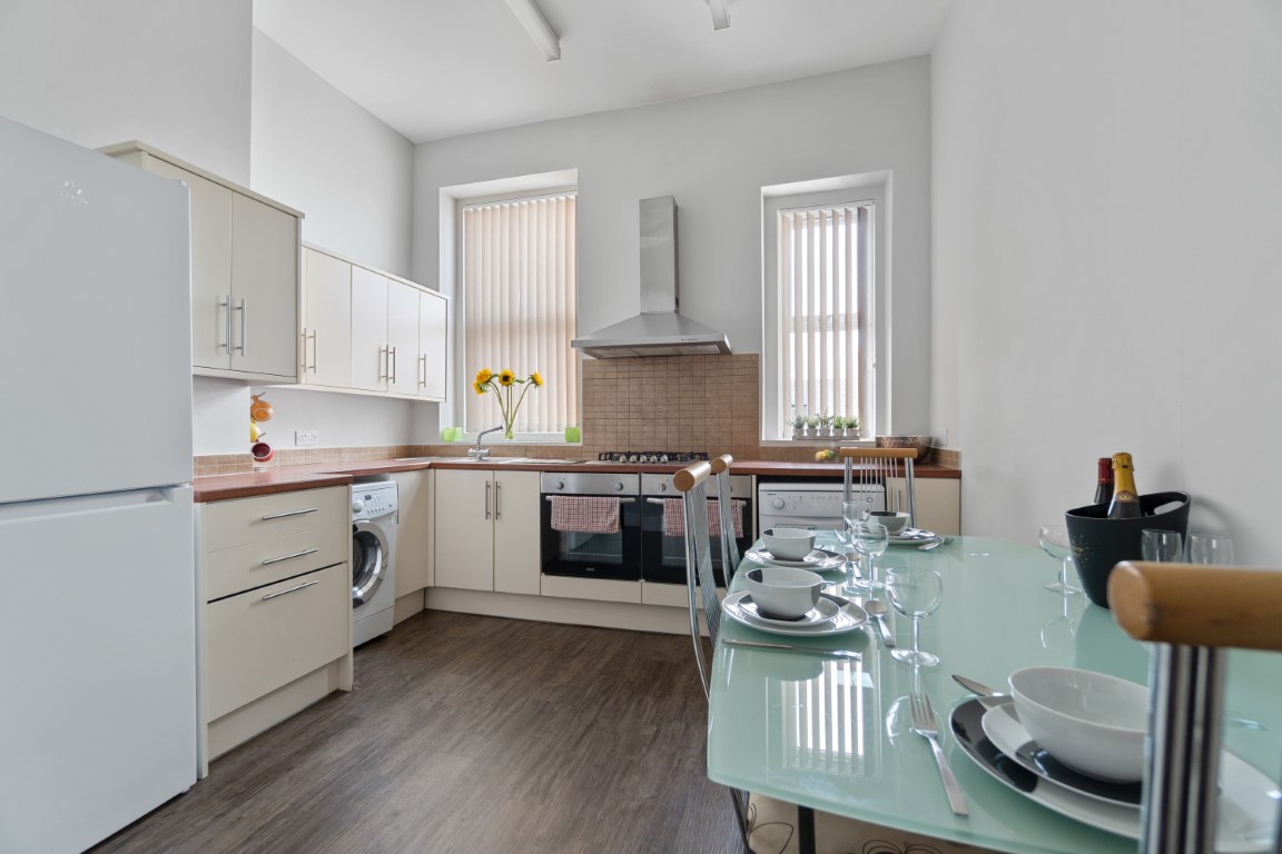 Kitchen in a large 7 bedroom shared student apartment in Plymouth